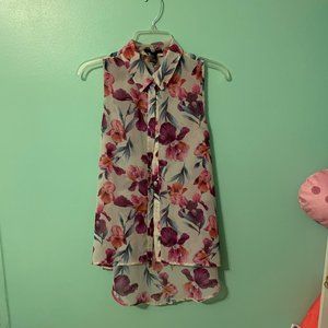 Floral Sleeveless Button-Down